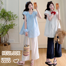 批发现Huo孕妇2026<b class='q'>夏</b>季套装甜美木耳边系带娃娃衫+抽绳棉麻花边九分裤