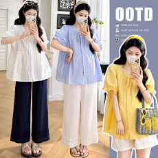 批发实拍~孕妇<b class='q'>202</b>6新款夏日小甜心棉糖果色娃娃衫<b class='q'>上衣</b>+抽绳高腰花边<b class='q'>裤</b>