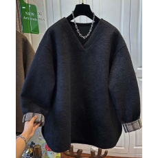 批发大码V领韩版设计感保暖纯色卫衣女2025秋冬新款百搭<b class='q'>毛呢</b>宽松上衣