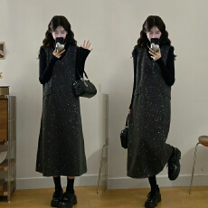 批发实拍 现 大码女装重工亮片针织<b class='q'>连衣裙</b>2025秋冬新款加长背心裙套装