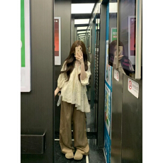 批发大码胖mm法式别致镂空钩花V领衬衫女夏季高腰宽松<b class='q'>休闲</b>裤两件<b class='q'>套装</b>