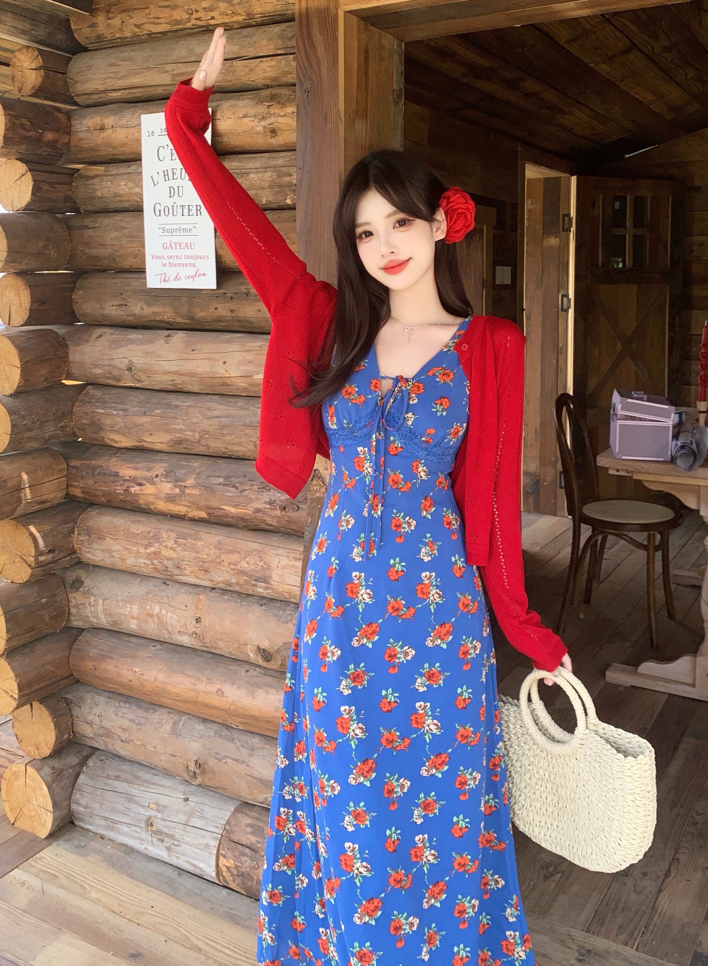 실사 선물 물품 빅 사이즈 여성 의류 프랑스식 꽃무늬 드레스 여름 조끼 스커트 지방 mm 표지 배 슬림해 보이는 치마