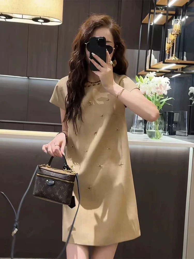지금 지금 빅 사이즈 여성 의류 프랑스식 작은 샤넬 스타일 빛 럭셔리 고급 센스 무거운 작업 비즈 박기 여성 드레스 2026 여름