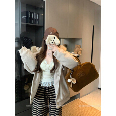 批发实拍 蝴蝶结绑带毛领连帽外套女冬季加厚高级感棉服冬装