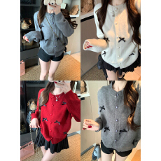 批发实拍 韩系百搭蝴蝶结针织衫女秋冬减龄宽松<b class='q'>外套</b>上衣