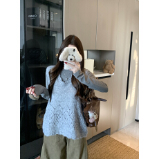 批发实拍 简约气质休闲韩版U领百搭花边马甲上衣