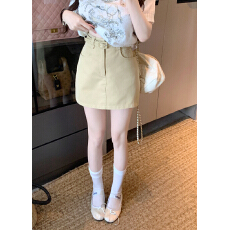 批发实拍 <b class='q'>新款</b>简约A字包臀半身裙显瘦百搭<b class='q'>短裙</b>配腰带