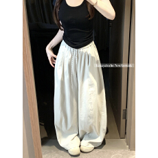 批发实拍 <b class='q'>新款</b>纯色慵懒风抽绳休闲裤高腰宽松百搭阔腿拖地裤女