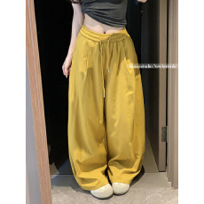 批发实拍 <b class='q'>新款</b>纯色慵懒风抽绳休闲裤高腰宽松百搭阔腿拖地裤女