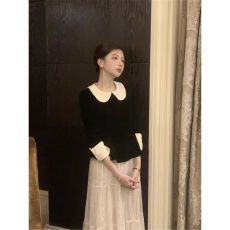 批发法式名媛风娃娃领<b class='q'>长袖</b>衬衫女2025冬季新款轻奢洋气百搭小香风上衣