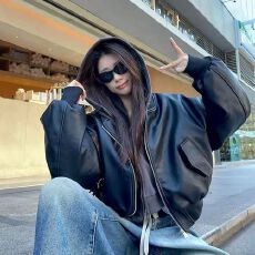 批发美式复古皮衣外套<b class='q'>春</b>秋2025新款港风小个子爆款pu皮夹克机车上衣