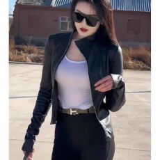 批发欧货小香风皮衣女<b class='q'>春</b>秋高级感修身黑色短款小个子洋气机车夹克上衣