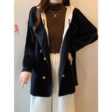 批发大码遮肉显瘦中长款双面<b class='q'>羊绒</b>开衫呢<b class='q'>大衣</b>胖mm拼色假两件外套女秋冬