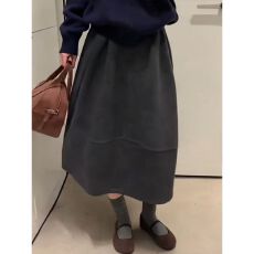 批发深灰色毛呢花苞裙女秋冬2025新款高腰a字加厚<b class='q'>半身</b>裙中长款蓬蓬裙