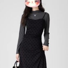 批发法式假两件半高领秋冬<b class='q'>连衣裙</b>女秋2025新款显瘦气质长裙子小众叠穿