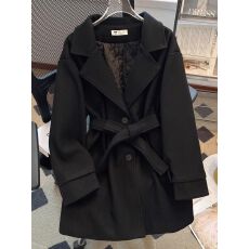 批发夹棉黑色毛呢外套女<b class='q'>中长款</b>秋冬季小个子加厚风衣小香风短呢子大衣