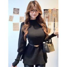 批发【亲肤绒】半高领软糯套头打底衫女秋冬修身显瘦<b class='q'>灯笼</b>袖毛衣上衣