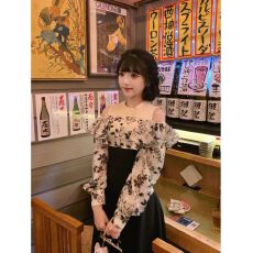 批发假两件拼接连衣<b class='q'>裙</b>子女露肩长<b class='q'>裙</b><b class='q'>露肩</b>绑带潮2025新款秋冬定染荷叶边