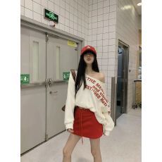 批发韩国外贸美式复古斜肩辣妹<b class='q'>卫衣</b>女字母印花设计感斜肩<b class='q'>长袖</b><b class='q'>卫衣</b>