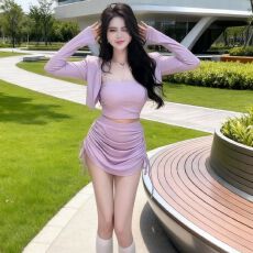 套装--美式辣妹时尚新款设计感韩版薄款长袖披肩背心包臀短裙套装