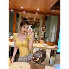 批发JMSHOP 长期主义 弹力坑条针织<b class='q'>T</b><b class='q'>恤</b>女夏季修身显瘦V领短袖体恤上衣