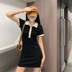 批发polo领连衣裙女夏季<b class='q'>韩版</b>2026新款修身显瘦纯欲风包臀收腰短袖裙子