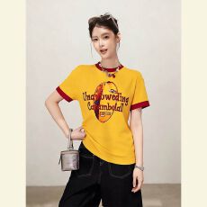 批发美式复古撞色水果印花短袖<b class='q'>T</b><b class='q'>恤</b>男女美式宽松夏季正肩辣妹显瘦上衣