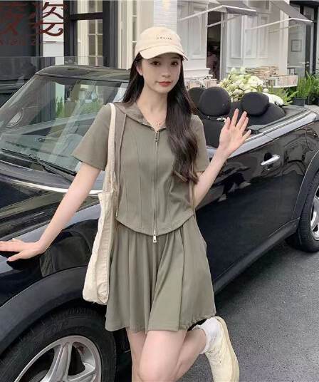 통통한 여동생 캐주얼 운동복 세트 여성 여름 드레스 지방 mm 슬림해 보이는 표지 고기 루즈핏 넓은 다리가 짧다. 바지 투피스 세트