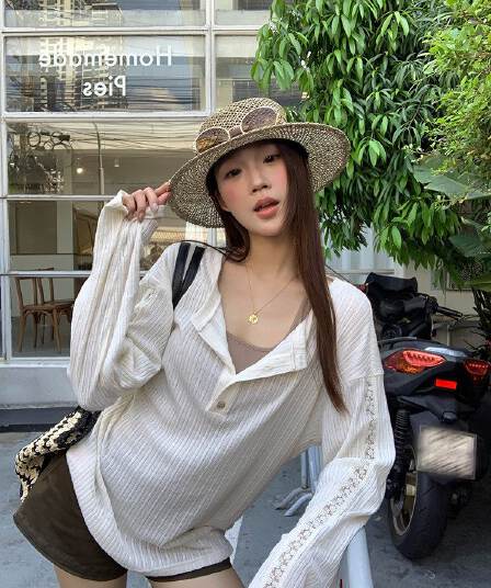 원본 자카드 원단 자외선 차단 블라우스 여성 여름 긴팔 티셔츠 한 부서 작은 대중 디자인 센스 맨위 여성