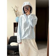 批发蓝色连帽波点防晒衣女款2026新款夏季防紫外线连帽薄款透气外套潮