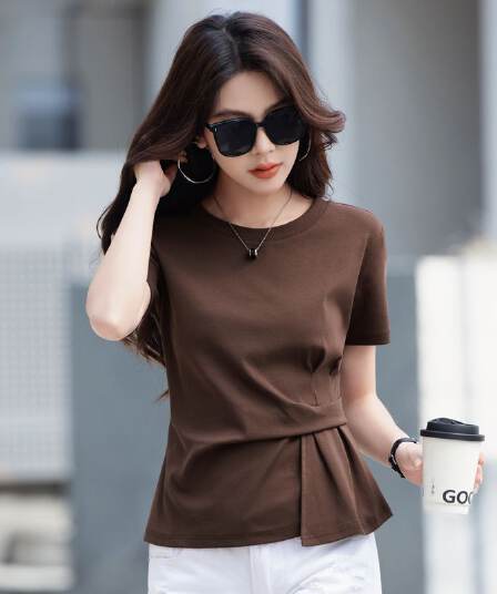 40 면 92 면 8 암모니아 Lun 여름 새로운 2026 반팔 주름 몸매 가꾸기 다용도 라운드 넥 반소매 맨위