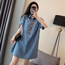 批发2-300斤胖mm牛仔蓝连衣裙女夏季新款特<b class='q'>大码</b>中长款宽松短袖t恤裙子