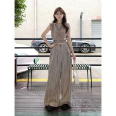 批发高级感<b class='q'>运动服</b>套装女夏季时尚慵懒风收腰无袖上衣阔腿裤休闲两件套