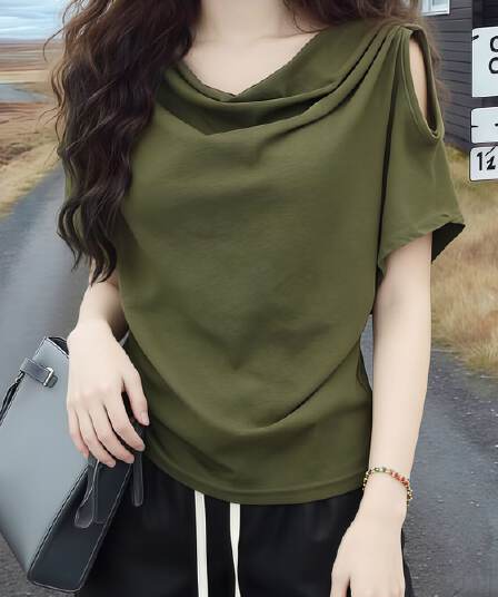 사람들 면 녹색 흔들다 칼라 반팔 티셔츠 여성 26 새로운 올해 인기 폭발 디자인 센스 오프숄더 맨위