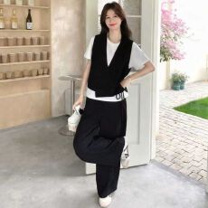 批发简约休闲风马甲阔腿裤<b class='q'>两件</b>套<b class='q'>女</b>夏季新款时尚显瘦气质减龄套<b class='q'>装</b>