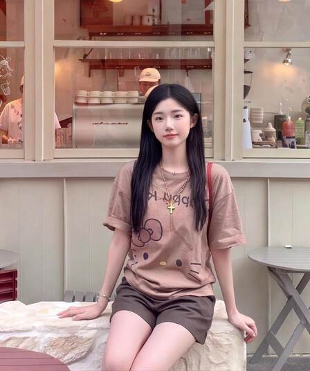 대나무 마디 면 한국 스타일 귀여운 만화 프린트 맨위 티셔츠 캐주얼 26 여름 새로운 반팔 루즈핏 슬림해 보이는 티셔츠