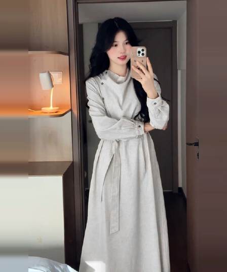 2026 새로운 프랑스식 고급 센스 긴팔 드레스 아이들 가을 겨울철 코치 착용 가져 가라. 자이언트 잘 생긴 허리 수축 롱 스커트
