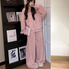 批发新款休闲运动套装<b class='q'>春</b>秋显瘦连帽韩版宽松拉链开衫长裤卫衣两件套装