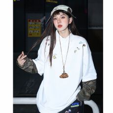 批发纯棉华棉面料原版做工美式高街假两件迷彩长袖POLO领卫衣<b class='q'>男</b>女情侣