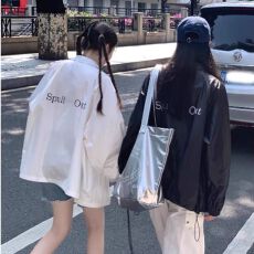 批发韩版慵懒风字母印花冲锋衣外套女秋季休闲宽松<b class='q'>薄</b>款<b class='q'>夹克</b>防晒开衫潮