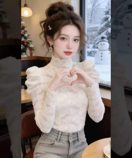 올해 봄 새로운 프랑스식 외국 가스 디자인 센스 인사이드 가져 가라. 거품 소매 품격 긴팔 몸매 가꾸기 레이스 셔츠 맨위 여성