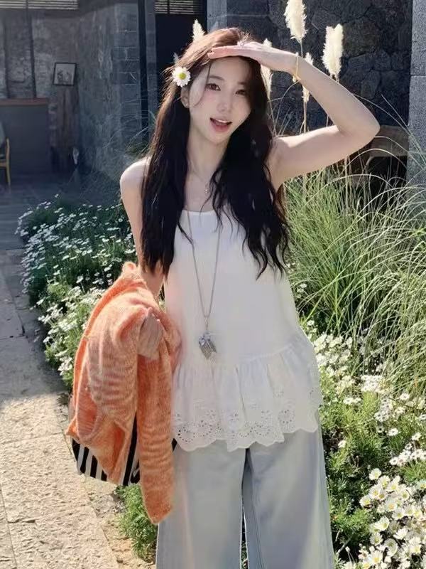 화이트 발레 바람 레이스 레이스 캐미솔 봄 가을 유럽 상품 패션 다용도 외출용 스택 착용 슬립 맨위