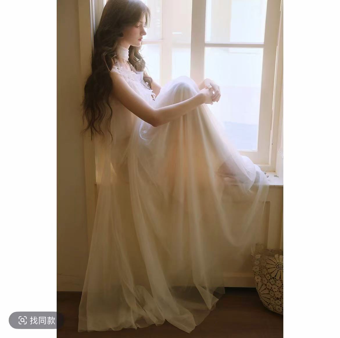 피터 팬 삼촌 에덴 꿀 프랑스식 3 차원 꽃 한푸 레이스업 진주 어깨끈 요정 가스 드레스