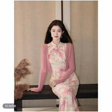 批发凌茜恣禾 曲苑风荷'新中式印花针织改良<b class='q'>旗袍</b>女早秋无袖修身连衣裙