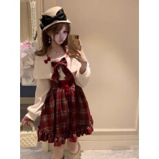 批发森女系原创想去海边 暖色圣诞 <b class='q'>可爱</b>甜美一字肩红格子<b class='q'>连衣裙</b>