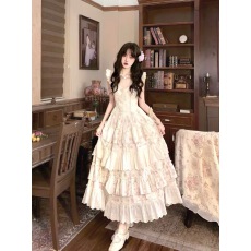 批发Bull0313【一个叁】花屿云萝 甜美小飞袖精致碎花蛋糕裙连衣<b class='q'>长裙</b>