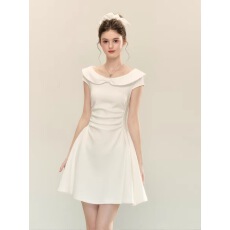 批发QDQD 法式气质娃娃领空气层<b class='q'>连衣裙</b>褶皱<b class='q'>收腰</b>设计千金感针织蓬蓬裙