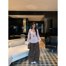 批发一只闪闪 <b class='q'>春</b>秋粉色罩衫女长袖T恤外穿上衣咖色条纹吊带背心三件套