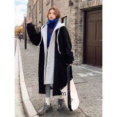 批发【300克仿羊羔绒】假两件仿羊羔毛连帽<b class='q'>外套</b>女冬中长款<b class='q'>大衣</b>女