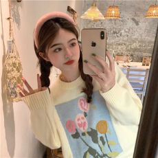 批发【有色绵<b class='q'>羊绒</b>】套头毛衣秋冬韩版宽松外穿复古温柔慵懒风网红<b class='q'>外套</b>